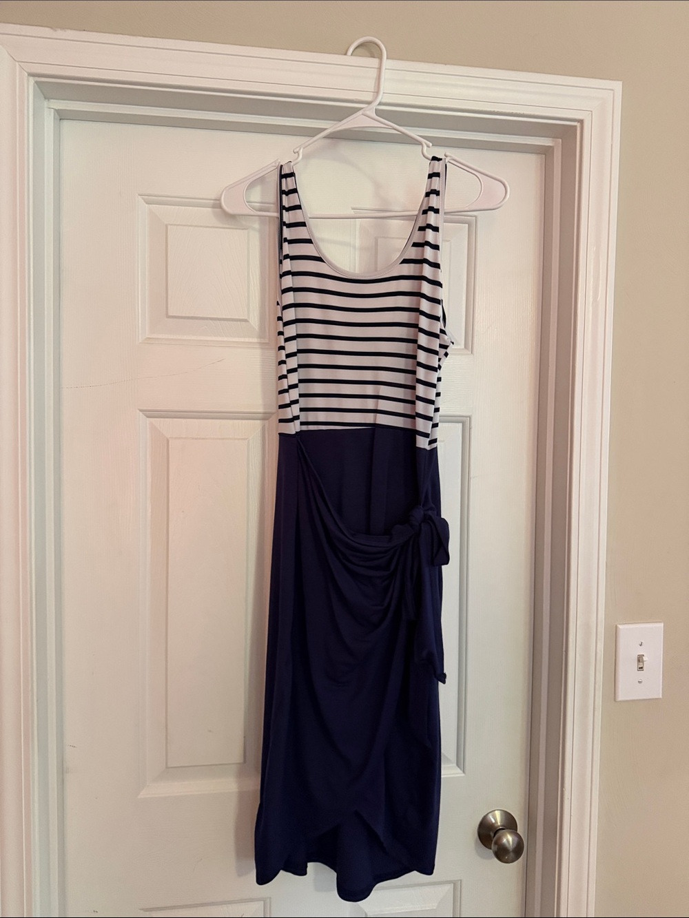 SHEIN Navy & White Striped Sleeveless Knot-Detail Midi Dress
